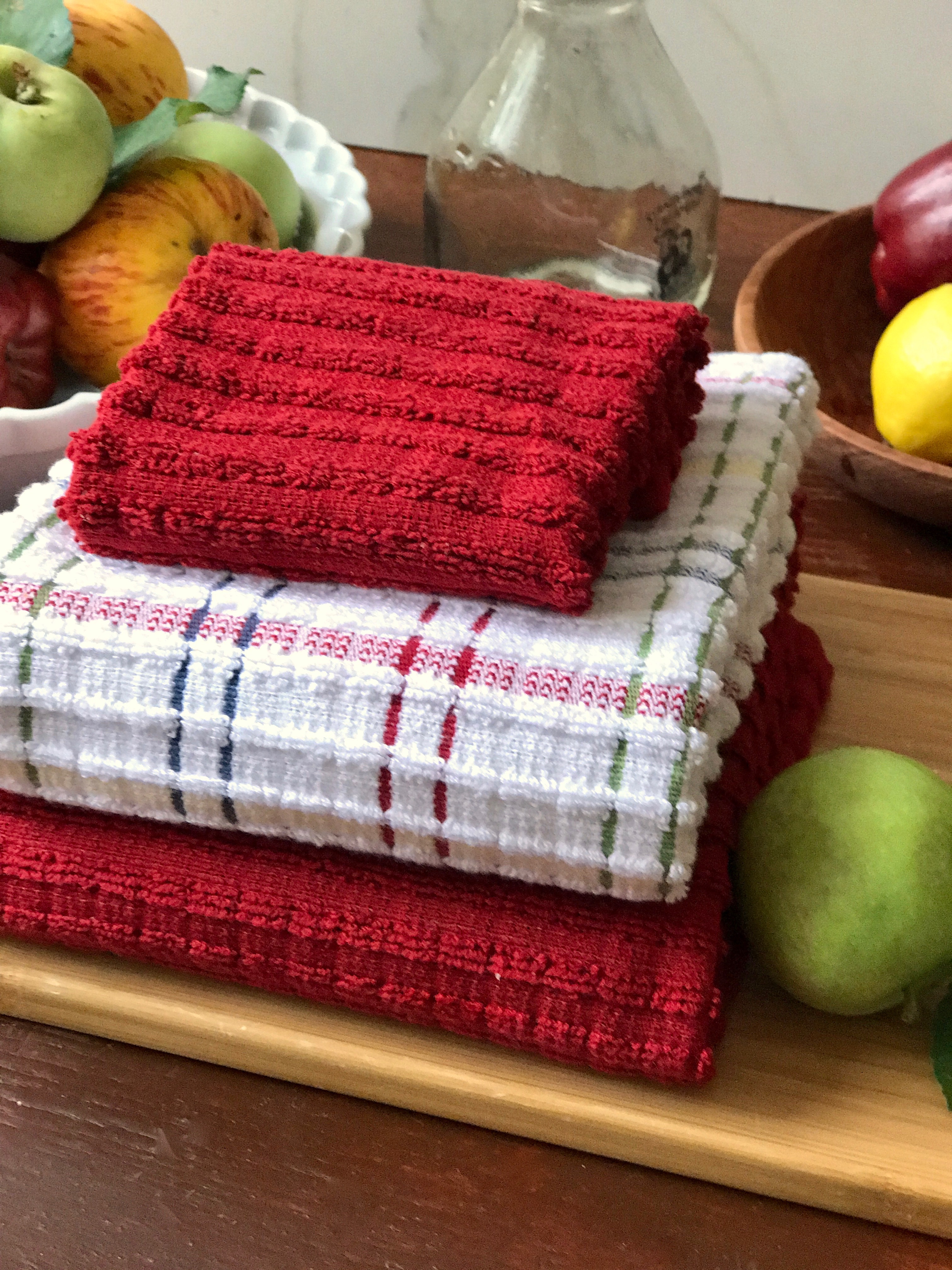 2 Pack Red Checkered Terry Dish Cloths - Set of 2