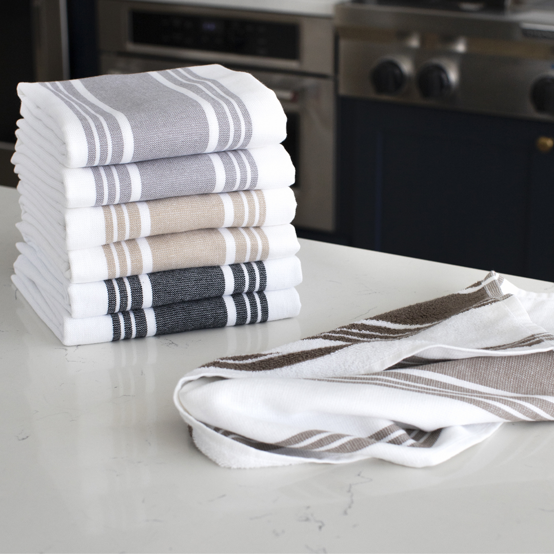 White & Black Woven Stripe Kitchen Towels, 2-Pack